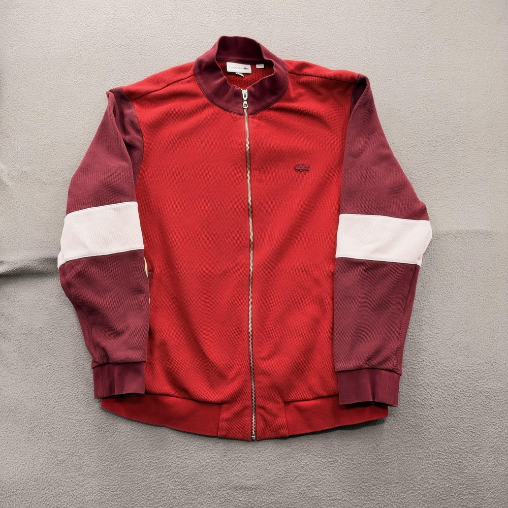 Lacoste Track Jacket Mens XL Red Burgundy Colorblock Full Zip Croc Logo Sleeve